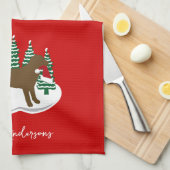 チョコレートラブラドールクリスマスエバーグリーンツリー キッチンタオル (四つ折り)