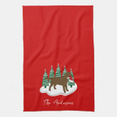 チョコレートラブラドールクリスマスエバーグリーンツリー キッチンタオル (縦)