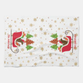 チョコレートラブラドールシルエットクリスマスそりゃ キッチンタオル (横)