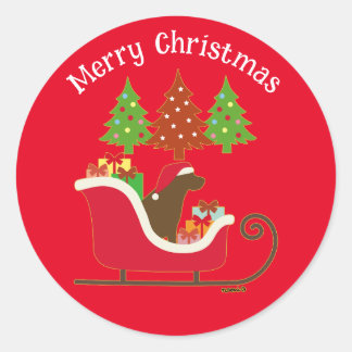 チョコレートラブラドールシルエットクリスマススレッハイレッド ラウンドシール