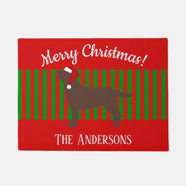 チョコレートラブラドールシルエットサンタクリスマス ドアマット (正面)