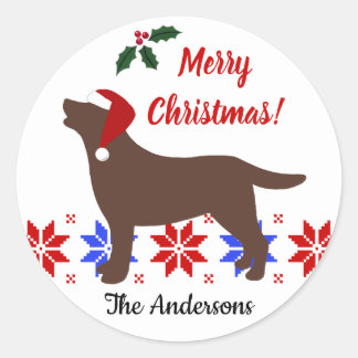 チョコレートラブラドールシルエットサンタクリスマス ラウンドシール