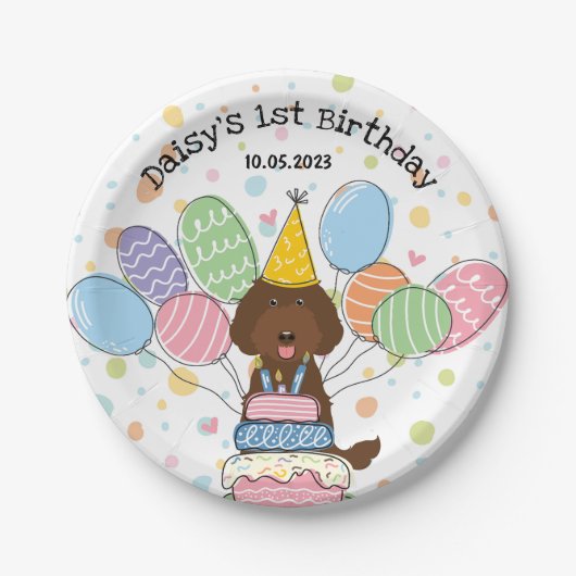 チョコレートラブラドールドッグ誕生日紙プレート ペーパープレート (正面)