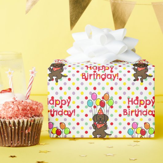 チョコレートラブラドールバルーン誕生日 ラッピングペーパー (誕生日パーティー)