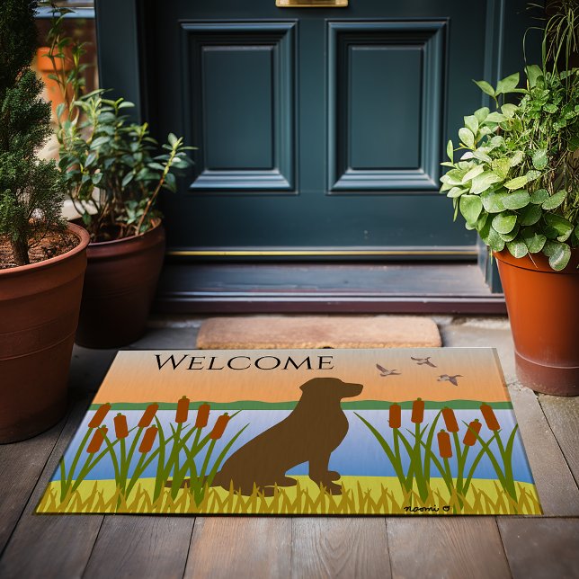 チョコレートラブラドールバードドッグサンセット ドアマット (Chocolate Labrador Bird Dog Sunset Doormat for Labrador Owners.  Beautiful silhouette design.)