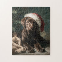 チョコレートラブラドールパピー クリスマス絵画
