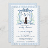 チョコレートラブラドールモノグラムベビーシャワー招待状 招待状 (正面/裏面)