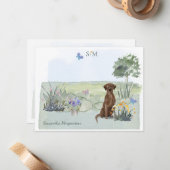 チョコレートラブラドールリトリーブドッグモノグラム&名前 ノートカード (正面/裏面インサイチュ)