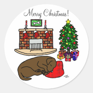 チョコレートラブラドールレトリエバークリスマスステッカー ラウンドシール