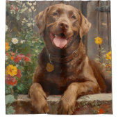 チョコレートラブラドールレトリエバードッグガーデン シャワーカーテン (正面)