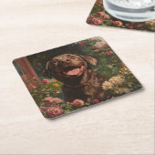 チョコレートラブラドールレトリエバードッグコテージガーデン スクエアペーパーコースター (アングル)