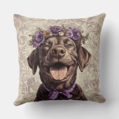 チョコレートラブラドールレトリエバードッグパープルフローラ クッション (裏面)