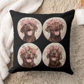 チョコレートラブラドールレトリエバードッグピンクフローラ クッション (ブランケット)