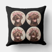 チョコレートラブラドールレトリエバードッグピンクフローラ クッション (裏面)