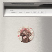 チョコレートラブラドールレトリエバードッグピンクフローラ マグネット (インサイチュ (食洗機))