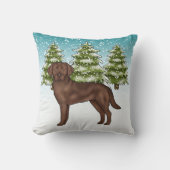 チョコレートラブラドールレトリエバーブルーウィンタークリスマス クッション (正面)
