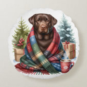 チョコレートラブラドールレトリエバーホリデーパピードッグ ラウンドクッション (正面)