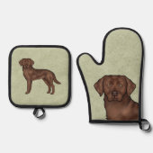 チョコレートラブラドールレトリエバーラボドッグアートグリーン 鍋つかみ&鍋敷きセット (正面)