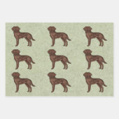 チョコレートラブラドールレトリエバーラボドッグパターングリーン ラッピングペーパーシート (正面3)