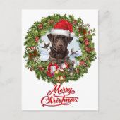 チョコレートラブラドールレトリバー、クリスマスリース シーズンポストカード (正面)