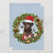 チョコレートラブラドールレトリバー、クリスマスリース 招待状 (正面/裏面)