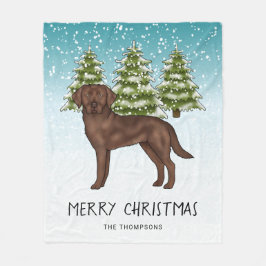 チョコレートラブラドールレトリーバー青い雪のクリスマス フリースブランケット