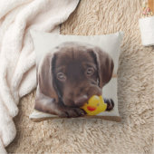 チョコレートラブラドール子犬とトイアヒル クッション (ブランケット)
