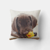 チョコレートラブラドール子犬とトイアヒル クッション (裏面)