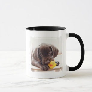 チョコレートラブラドール子犬とトイアヒル マグカップ