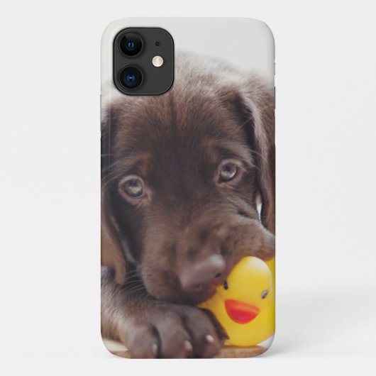 チョコレートラブラドール子犬とトイアヒル Case-Mate iPhoneケース (裏面)