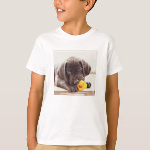 チョコレートラブラドール子犬とトイアヒル Tシャツ