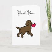 チョコレートラブラドール子犬とハート サンキューカード (正面)