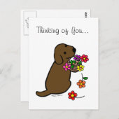 チョコレートラブラドール子犬の花かご漫画 ポストカード (正面/裏面)