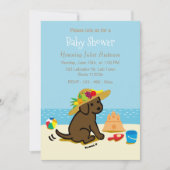 チョコレートラブラドール子犬わら帽子ベビーシャワー 招待状 (正面)