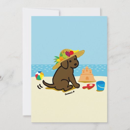 チョコレートラブラドール子犬わら帽子ベビーシャワー 招待状 (裏面)