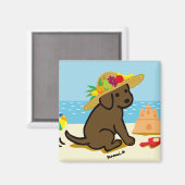 チョコレートラブラドール子犬わら帽子マンガ マグネット (正面/裏面)