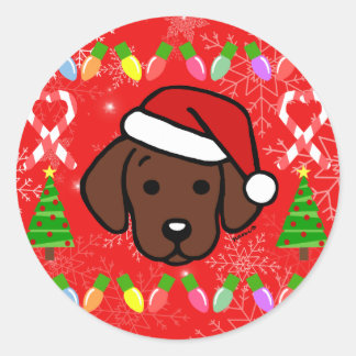 チョコレートラブラドール子犬クリスマスパターン ラウンドシール