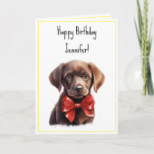 チョコレートラブラドール子犬誕生日名 カード (正面)