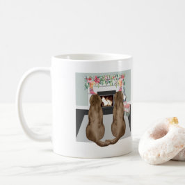 チョコレートラブラドール犬のクリスマス暖炉シーン コーヒーマグカップ
