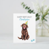 チョコレートラブラドール犬の誕生日カード お名前入り ポストカード (スタンド正面)