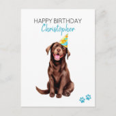 チョコレートラブラドール犬の誕生日カード お名前入り ポストカード (正面)