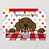チョコレートラブラドール見張り誕生日 招待状 (正面/裏面)