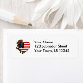 チョコレートラブラドール&アメリカ国旗ハート2 Cartoon ラベル (インサイチュ)