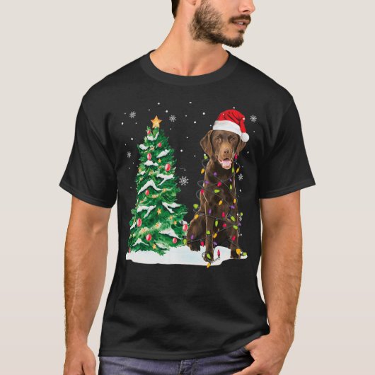 チョコレートラブラドールChristmas Lights DecorクリスマスTr Tシャツ (正面)