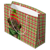 チョコレートラボと赤と緑の格子模様のクリスマス ラージペーパーバッグ (裏面アングル)
