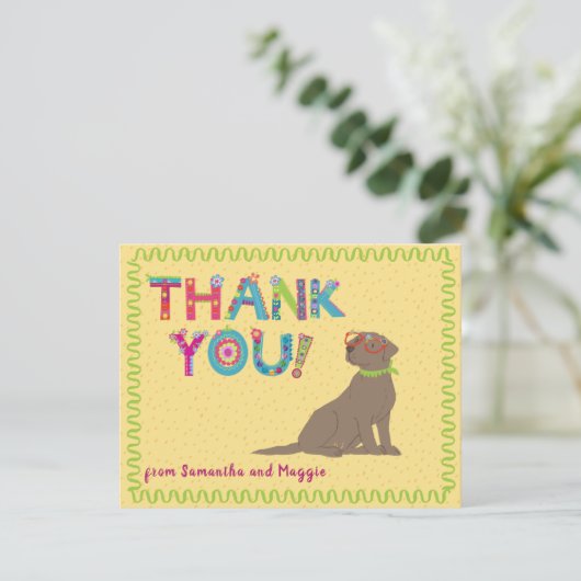 チョコレートラボのおもしろいカラフルフローラ文字 サンキューカード (スタンド正面)