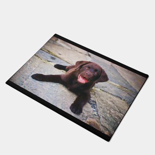 チョコレートラボの子犬 ドアマット (アングル)