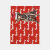 チョコレートラボサンタドッグ名前をカスタムするクリスマス フリースブランケット (正面)