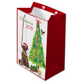 チョコレートラボサンタハットパピーとクリスマスツリー ミディアムペーパーバッグ (正面アングル)