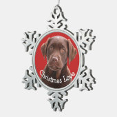 チョコレートラボドッグパピーペットキャニンクリスマスラブ スノーフレークピューターオーナメント (右)